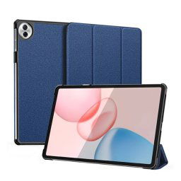 DUX DUCIS DOMO tok álló, bőr hatású (aktív FLIP, oldalra nyíló, TRIFOLD, asztali tartó, textil minta) SÖTÉTKÉK Honor Pad 10 5G