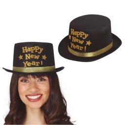 Fekete "happy new year" szövet cilinder