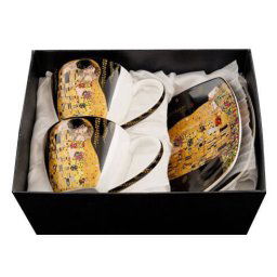 Klimt porcelán csésze aljjal, kanállal - 2 személyes - The Kiss fekete