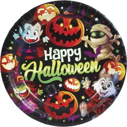 Halloween papír tányér, vidám mintákkal, 23 cm