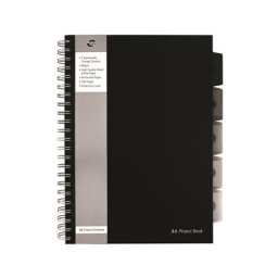 PUKKA PAD Spirálfüzet, A4, vonalas, 125 lap, PUKKA PAD "Black project book", fekete