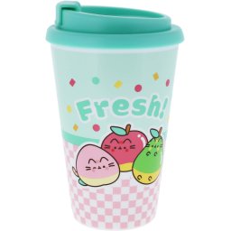 Pusheen cicás pohár műanyag tetővel, 350 ml, Pusheen Fruits