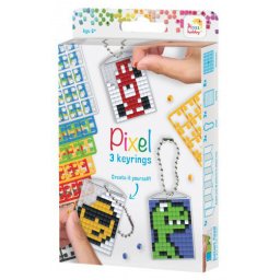 Pixel kulcstartókészítő szett 3 kulcstartó alaplappal, 8 színnel, mintákkal, fiús
