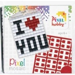 Pixel kulcstartókészítő szett 1 kulcstartó alaplappal, 3 színnel, I love you