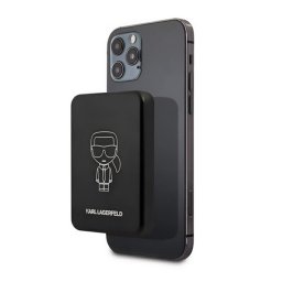 KARL LAGERFELD IKONIK vésztöltő Type-C aljzat (3000mAh, 5W, wireless, MagSafe, LED jelzés) FEKETE