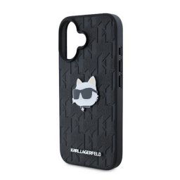 KARL LAGERFELD MONOGRAM CHOUPETTE HEAD PIN szilikon telefonvédő (ütésállóság, bőr hatású hátlap, MagSafe) FEKETE Apple iPhone 16