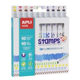 APLI Filctoll készlet, nyomda, APLI Kids "Markers Duo Stamps", 10 különböző szín és minta