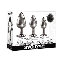 Evolved Black Gem - fém anál plug szett, fekete kővel (ezüst)