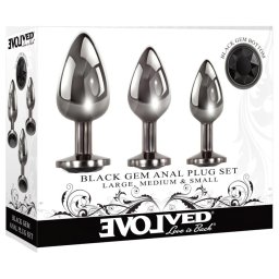 Evolved Black Gem - fém anál plug szett, fekete kővel (ezüst)