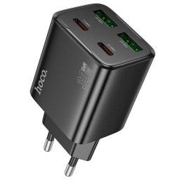 Hálózati töltő adapter, 30W, 2 x USB aljzat, 2 x USB Type-C aljzat, gyorstöltés, PD, GaN, QC 3.0, Hoco N56 Fundador, fekete