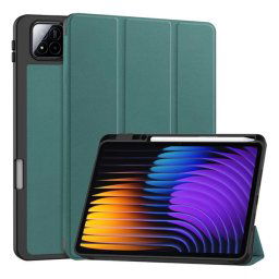 Tok álló, bőr hatású (aktív FLIP, oldalra nyíló, TRIFOLD, asztali tartó, ceruza tartó) SÖTÉTZÖLD Xiaomi Pad 7 Pro, Pad 7