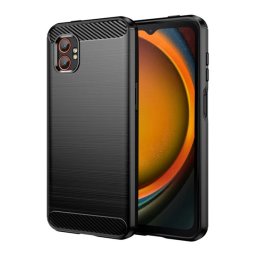 Szilikon telefonvédő (ütésállóság, légpárnás sarok, szálcsiszolt, karbon minta) FEKETE Samsung Galaxy Xcover 7 Pro (SM-G766)