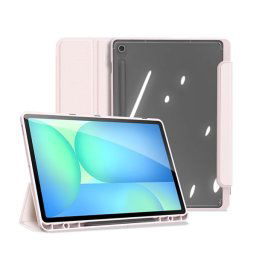 DUX DUCIS TOBY tok álló, bőr hatású (aktív FLIP, oldalra nyíló, TRIFOLD, asztali tartó, ceruza tartó) RÓZSASZÍN Samsung Galaxy Tab S10 FE Plus WIFI (SM-X626), Galaxy Tab S10 FE Plus LTE (S
