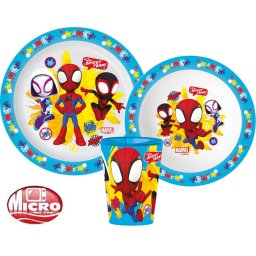 Pókember Spidey Team étkészlet, micro műanyag szett, pohárral 260 ml