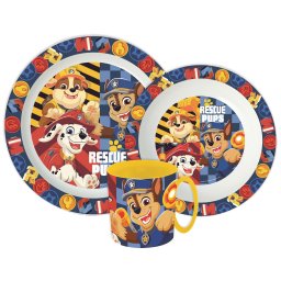 Mancs őrjárat Rescue Pups étkészlet, micro műanyag szett bögrével 390 ml