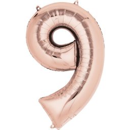 Színes Rose Gold óriás szám fólia lufi 9-es 86x55 cm