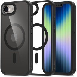 Apple iPhone 16e / 17e, Műanyag hátlap védőtok + szilikon keret, Magsafe töltővel kompatibilis, Magmat Magsafe, átlátszó/fekete