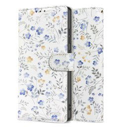 Samsung Galaxy A17 4G / A17 5G SM-A175F / A176B, Oldalra nyíló tok, stand, mágnes csattal, tavaszi virág minta, TP Wallett Spring Flowers, fehér/színes