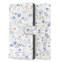 Samsung Galaxy A17 / Galaxy A18 4G / A17 5G SM-A175F / A176B, Oldalra nyíló tok, stand, mágnes csattal, tavaszi virág minta, TP Wallett Spring Flowers, fehér/színes