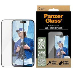 PanzerGlass Ultra-Wide Fit edzett üveg fekete szegéllyel iPhone 15/16