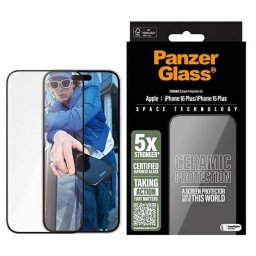 PanzerGlass Ceramic Screen Protector kerámiaüveg fekete szegéllyel felhelyezést segítő kerettel iPhone 15 Plus/16 Plus