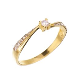 1+6 köves, négykarmos foglalatú, kitérő sínes eljegyzési gyűrű 14k 2,14 g