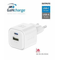 SWISSTEN HÁLÓZAT ADAPTER GaN 1x USB-C 20W PD A 1x USB-A 18W QC FEHÉR