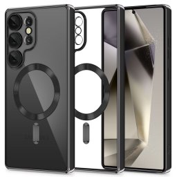 Samsung Galaxy S25 Ultra SM-S938, Műanyag hátlap védőtok + szilikon keret, közepesen ütésálló, Magsafe töltővel kompatibilis, fényes keret, Magflex Magsafe, átlátszó/fekete