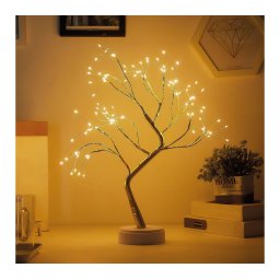LED-es asztali fa dekoráció - melegfehér - érintőgombos, elemes, USB-s