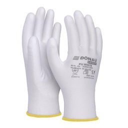 DONAU Szerelőkesztyű, PU, DONAU "Safety", 8/M méret, fehér