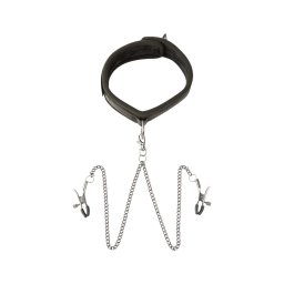 Sei Mio - nyakörv és bimbócsipesz, bondage szett (fekete)