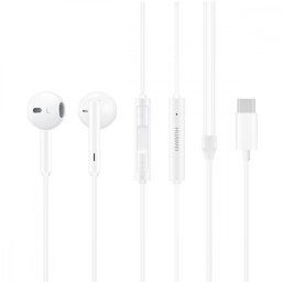 Vezetékes sztereó fülhallgató, USB Type-C, felvevőgombos, Huawei, gyári, fehér
