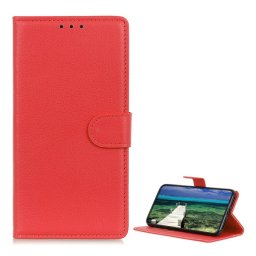 Tok álló, bőr hatású (FLIP, oldalra nyíló, asztali tartó, prémium) PIROS Xiaomi Redmi Note 14 Pro 5G