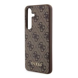 GUESS 4G METAL GOLD LOGO műanyag telefonvédő (textil hátlap) SÖTÉTBARNA Samsung Galaxy S24 (SM-S921)