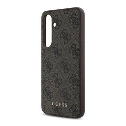 GUESS 4G METAL GOLD LOGO műanyag telefonvédő (textil hátlap) SÖTÉTBARNA Samsung Galaxy S24 FE (SM-S721)