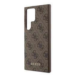 GUESS 4G METAL GOLD LOGO műanyag telefonvédő (textil hátlap) SÖTÉTBARNA Samsung Galaxy S24 Ultra (SM-S928)