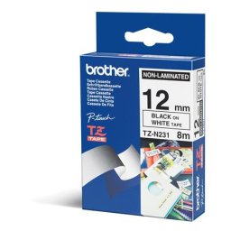 BROTHER Feliratozógép szalag, matt, 12 mm x 8 m, BROTHER, "TZe-N231" fehér-fekete