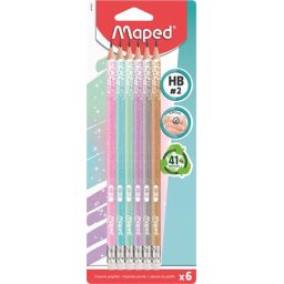 MAPED Grafitceruza radírral, HB, háromszögletű, MAPED "Black'Peps Glitter Deco", vegyes pasztell színek