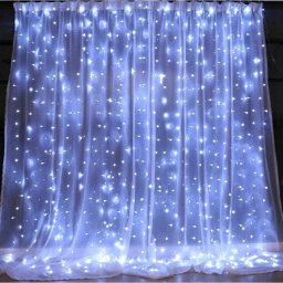 300 micro LED-es USB-s beltéri fényfüggöny, 8 világítási móddal, távirányítóval, hideg fehér, 3 x 3 m, IP65, HT-Csomagolás sérült