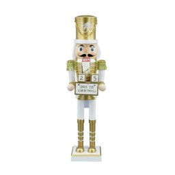 Fa diótörő katona ADVENTI NAPTÁR - 38 cm - fehér/arany
