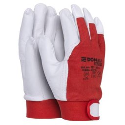 DONAU Védőkesztyű, kecskebőr, DONAU"Safety", 9/L méret, fehér-piros