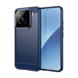 Szilikon telefonvédő (ütésállóság, légpárnás sarok, szálcsiszolt, karbon minta) SÖTÉTKÉK Xiaomi 15