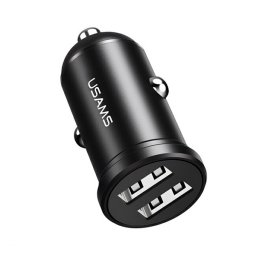 USAMS autós töltő 2 USB aljzat (12W, gyorstöltő) FEKETE