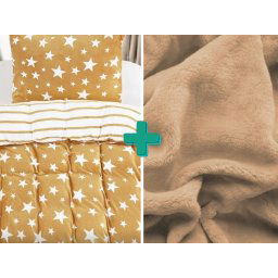 STARS bézs 2db mikroplüss ágynemű +SOFT bézs mikroplüss lepedő 180x200 cm