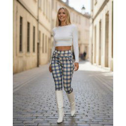 Női leggings kék kockás nadrág L méret