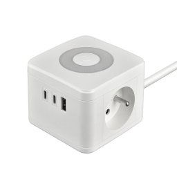 Tápegység VIKING YC23L, fehér/kimenet:2xAC,1xUSB-A,2xUSB-C/érintkezési fény/1,4m kábel