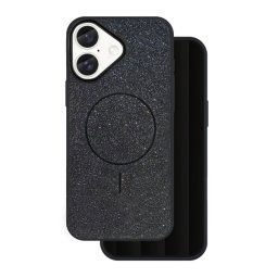 Szilikon telefonvédő (műanyag hátlap, kameravédő, MagSafe, csillogó) FEKETE Apple iPhone 16