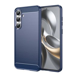 Szilikon telefonvédő (ütésállóság, légpárnás sarok, szálcsiszolt, karbon minta) SÖTÉTKÉK Samsung Galaxy S25 FE (SM-S731)
