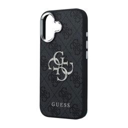 GUESS 4G BIG CLASSIC LOGO szilikon telefonvédő (ütésállóság, bőr hatású hátlap) FEKETE/EZÜST Apple iPhone 17