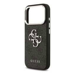 GUESS 4G BIG CLASSIC LOGO szilikon telefonvédő (ütésállóság, bőr hatású hátlap) FEKETE/EZÜST Apple iPhone 17 Pro